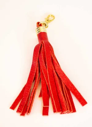 leather-fringe-charm-red-metallic-gold-metal-lobster-by-chiardo Franjuri piele – Rosu